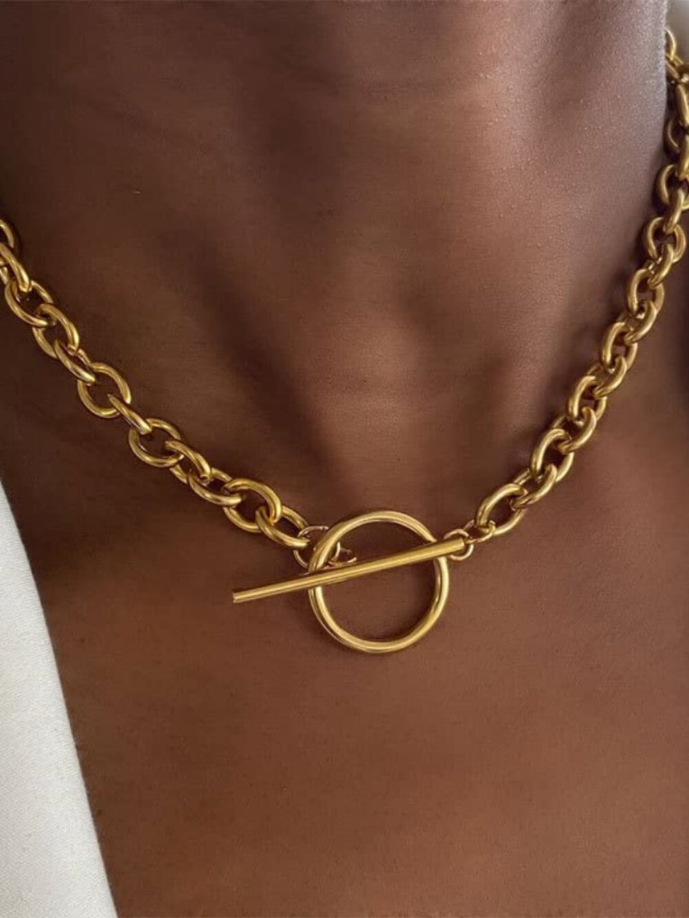 14K Plated Paperclip Chunky Necklace OT Clasp Stackable Chain Toggle